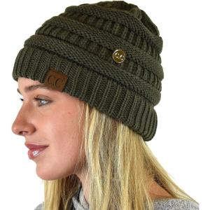 imageCC Soft Stretch Cable Knit Side Epoxy Button for Mask Beanie SkullyDark Olive