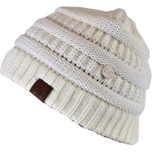 imageCC Soft Stretch Cable Knit Side Epoxy Button for Mask Beanie SkullyIvory