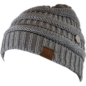 imageCC Soft Stretch Cable Knit Side Epoxy Button for Mask Beanie SkullyLight Melange Gray