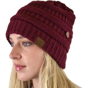 imageCC Soft Stretch Cable Knit Side Epoxy Button for Mask Beanie SkullyMaroon