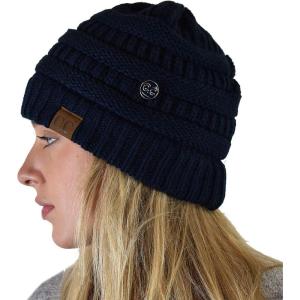 imageCC Soft Stretch Cable Knit Side Epoxy Button for Mask Beanie SkullyNavy
