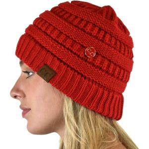 imageCC Soft Stretch Cable Knit Side Epoxy Button for Mask Beanie SkullyRed