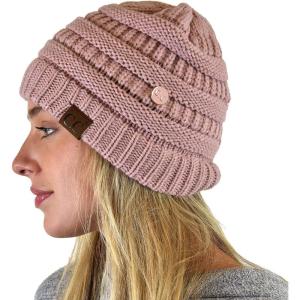 imageCC Soft Stretch Cable Knit Side Epoxy Button for Mask Beanie SkullyRose