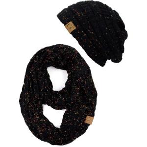 imageCC Soft Stretch Colorful Confetti Cable Knit Beanie and Infinity Loop Scarf SetBlack