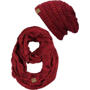 imageCC Soft Stretch Colorful Confetti Cable Knit Beanie and Infinity Loop Scarf SetBurgundy
