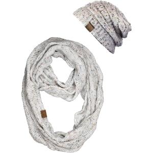 imageCC Soft Stretch Colorful Confetti Cable Knit Beanie and Infinity Loop Scarf SetIvory