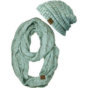imageCC Soft Stretch Colorful Confetti Cable Knit Beanie and Infinity Loop Scarf SetMint