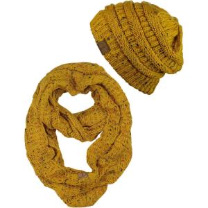 imageCC Soft Stretch Colorful Confetti Cable Knit Beanie and Infinity Loop Scarf SetMustard