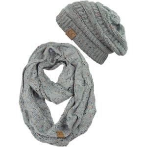 imageCC Soft Stretch Colorful Confetti Cable Knit Beanie and Infinity Loop Scarf SetNatural Gray
