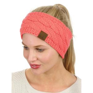imageCC Soft Stretch Winter Warm Cable Knit Fuzzy Lined Ear Warmer Headband Coral