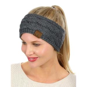 imageCC Soft Stretch Winter Warm Cable Knit Fuzzy Lined Ear Warmer Headband Dark Melange Gray
