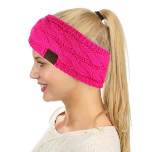 imageCC Soft Stretch Winter Warm Cable Knit Fuzzy Lined Ear Warmer Headband Neon Hot Pink