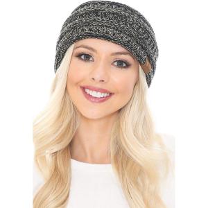imageCC Soft Stretch Winter Warm Cable Knit Fuzzy Lined Ear Warmer Headband2 Tone BlackDark Beige
