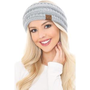 imageCC Soft Stretch Winter Warm Cable Knit Fuzzy Lined Ear Warmer Headband2 Tone Grey