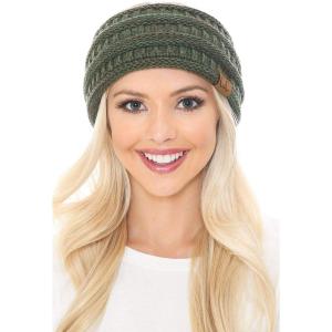 imageCC Soft Stretch Winter Warm Cable Knit Fuzzy Lined Ear Warmer Headband2 Tone Olive