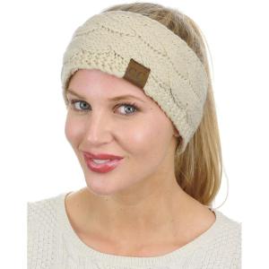 imageCC Soft Stretch Winter Warm Cable Knit Fuzzy Lined Ear Warmer HeadbandBeige