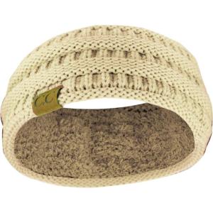 imageCC Soft Stretch Winter Warm Cable Knit Fuzzy Lined Ear Warmer HeadbandBeige Ribbed