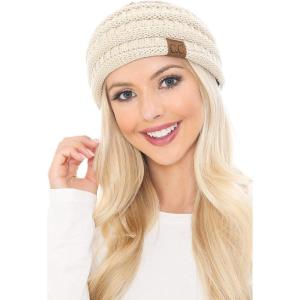 imageCC Soft Stretch Winter Warm Cable Knit Fuzzy Lined Ear Warmer HeadbandBeigeIvory