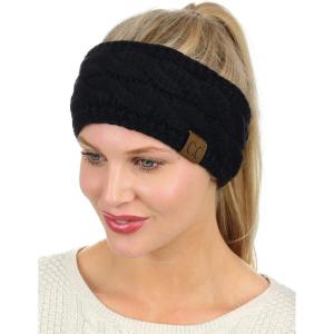 imageCC Soft Stretch Winter Warm Cable Knit Fuzzy Lined Ear Warmer HeadbandBlack
