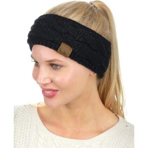 imageCC Soft Stretch Winter Warm Cable Knit Fuzzy Lined Ear Warmer HeadbandBlack Metallic