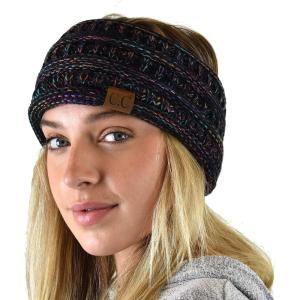 imageCC Soft Stretch Winter Warm Cable Knit Fuzzy Lined Ear Warmer HeadbandBlack Mix