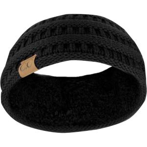 imageCC Soft Stretch Winter Warm Cable Knit Fuzzy Lined Ear Warmer HeadbandBlack Ribbed