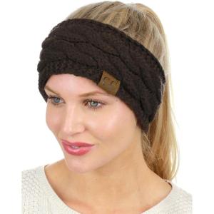 imageCC Soft Stretch Winter Warm Cable Knit Fuzzy Lined Ear Warmer HeadbandBrown