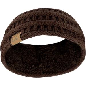 imageCC Soft Stretch Winter Warm Cable Knit Fuzzy Lined Ear Warmer HeadbandBrown Ribbed