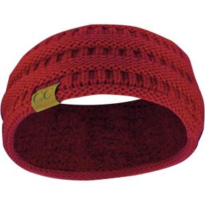 imageCC Soft Stretch Winter Warm Cable Knit Fuzzy Lined Ear Warmer HeadbandBurgundy Ribbed