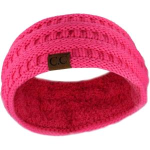 imageCC Soft Stretch Winter Warm Cable Knit Fuzzy Lined Ear Warmer HeadbandCandy Pink Ribbed