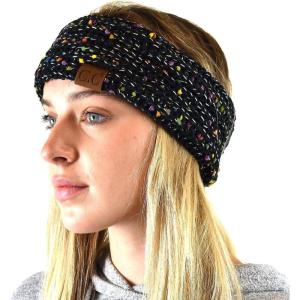 imageCC Soft Stretch Winter Warm Cable Knit Fuzzy Lined Ear Warmer HeadbandChenille Confetti Black