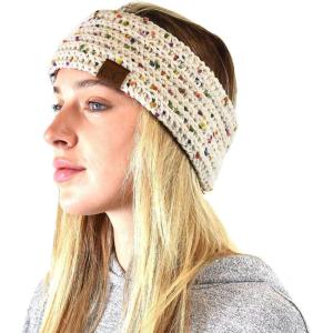 imageCC Soft Stretch Winter Warm Cable Knit Fuzzy Lined Ear Warmer HeadbandChenille Confetti Oatmeal