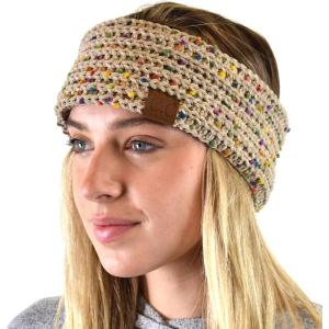 imageCC Soft Stretch Winter Warm Cable Knit Fuzzy Lined Ear Warmer HeadbandChenille Confetti Taupe