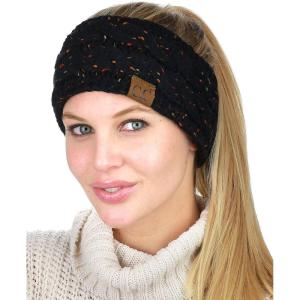 imageCC Soft Stretch Winter Warm Cable Knit Fuzzy Lined Ear Warmer HeadbandConfetti Black