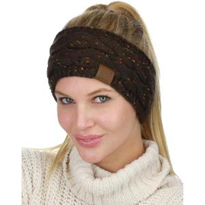 imageCC Soft Stretch Winter Warm Cable Knit Fuzzy Lined Ear Warmer HeadbandConfetti Brown