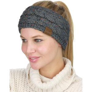 imageCC Soft Stretch Winter Warm Cable Knit Fuzzy Lined Ear Warmer HeadbandConfetti Dark Melange Gray