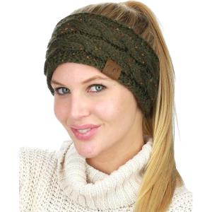 imageCC Soft Stretch Winter Warm Cable Knit Fuzzy Lined Ear Warmer HeadbandConfetti Dark Olive