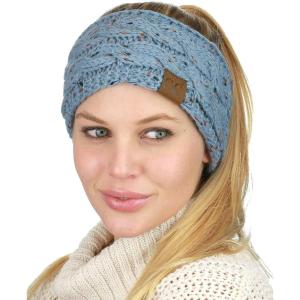 imageCC Soft Stretch Winter Warm Cable Knit Fuzzy Lined Ear Warmer HeadbandConfetti Denim