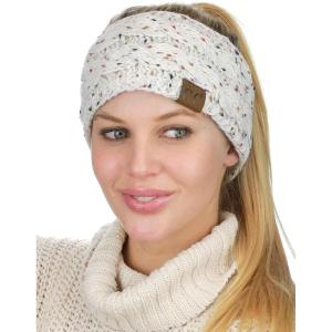 imageCC Soft Stretch Winter Warm Cable Knit Fuzzy Lined Ear Warmer HeadbandConfetti Ivory