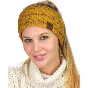 imageCC Soft Stretch Winter Warm Cable Knit Fuzzy Lined Ear Warmer HeadbandConfetti Mustard