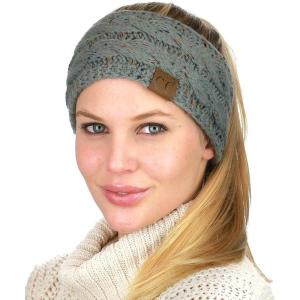 imageCC Soft Stretch Winter Warm Cable Knit Fuzzy Lined Ear Warmer HeadbandConfetti Natural Gray