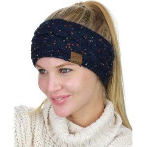 imageCC Soft Stretch Winter Warm Cable Knit Fuzzy Lined Ear Warmer HeadbandConfetti Navy