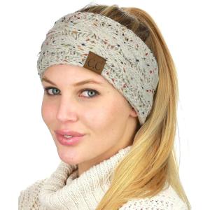 imageCC Soft Stretch Winter Warm Cable Knit Fuzzy Lined Ear Warmer HeadbandConfetti Oatmeal
