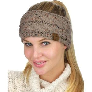 imageCC Soft Stretch Winter Warm Cable Knit Fuzzy Lined Ear Warmer HeadbandConfetti Taupe