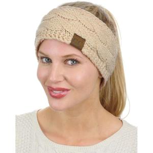 imageCC Soft Stretch Winter Warm Cable Knit Fuzzy Lined Ear Warmer HeadbandDark Beige