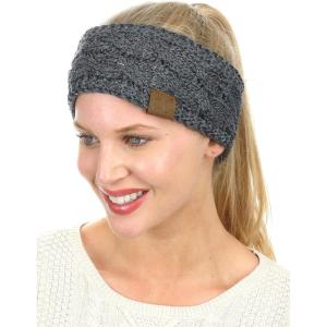 imageCC Soft Stretch Winter Warm Cable Knit Fuzzy Lined Ear Warmer HeadbandDark Melange Gray Metallic