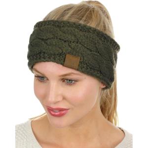imageCC Soft Stretch Winter Warm Cable Knit Fuzzy Lined Ear Warmer HeadbandDark Olive