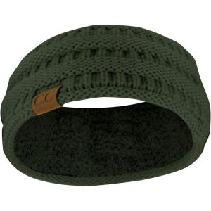imageCC Soft Stretch Winter Warm Cable Knit Fuzzy Lined Ear Warmer HeadbandDark Olive Ribbed