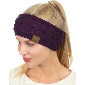imageCC Soft Stretch Winter Warm Cable Knit Fuzzy Lined Ear Warmer HeadbandDark Purple