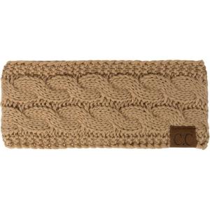 imageCC Soft Stretch Winter Warm Cable Knit Fuzzy Lined Ear Warmer HeadbandDesert Camel